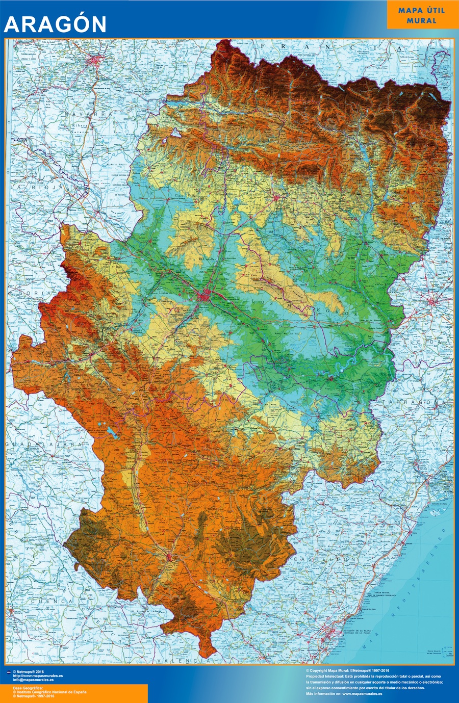 mapa fisico aragon Mapa Aragón físico enmarcado plastificado grande | |Mapasmurales.com